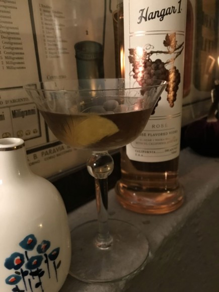 One More Look cocktail with Hangar 1 Rosé vodka, crème di violette, Lillet Blanc, and Scrappy’s Lavender bitters
